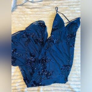 Lulus Blue Sequined Lace Gown